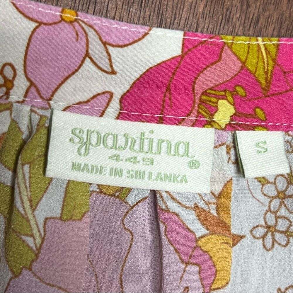 Spartina Cora Silk Floral Blouse Cottagecore Coquette Southern Belle Charm Top S - Picture 4 of 5